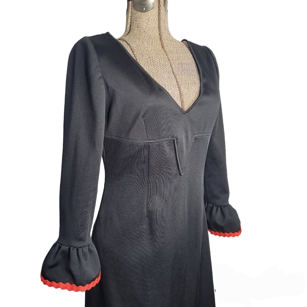Vintage 1960's black maxi dress with red trim - Picture 3 of 14
